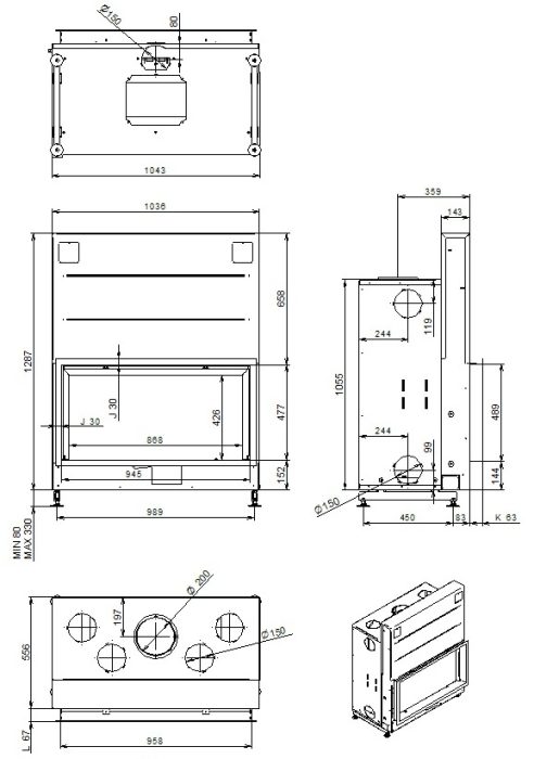 Chimenea de leña ARGENTO 1050 DH basic (sin interior)